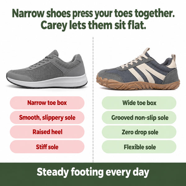 Carey – Unisex Barefoot Shoes, compared with an ordinary shoe