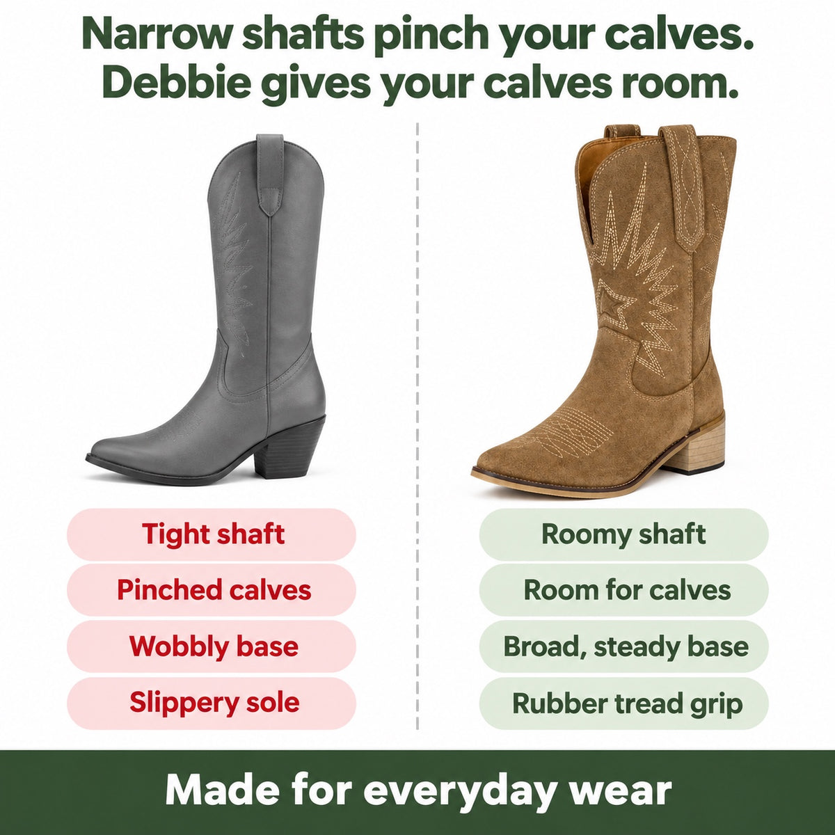 Debbie – Women's Wide Calf Boots, compared with an ordinary shoe