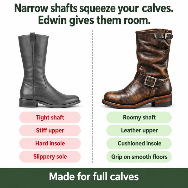 Edwin – Men's Wide Calf Boots, compared with an ordinary shoe