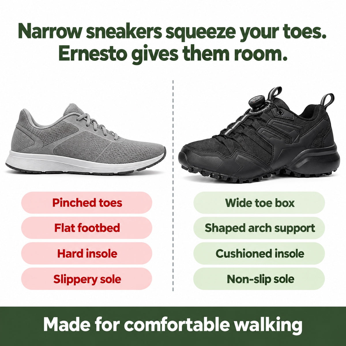 Ernesto – Men's Arch Support Sneakers, compared with an ordinary shoe