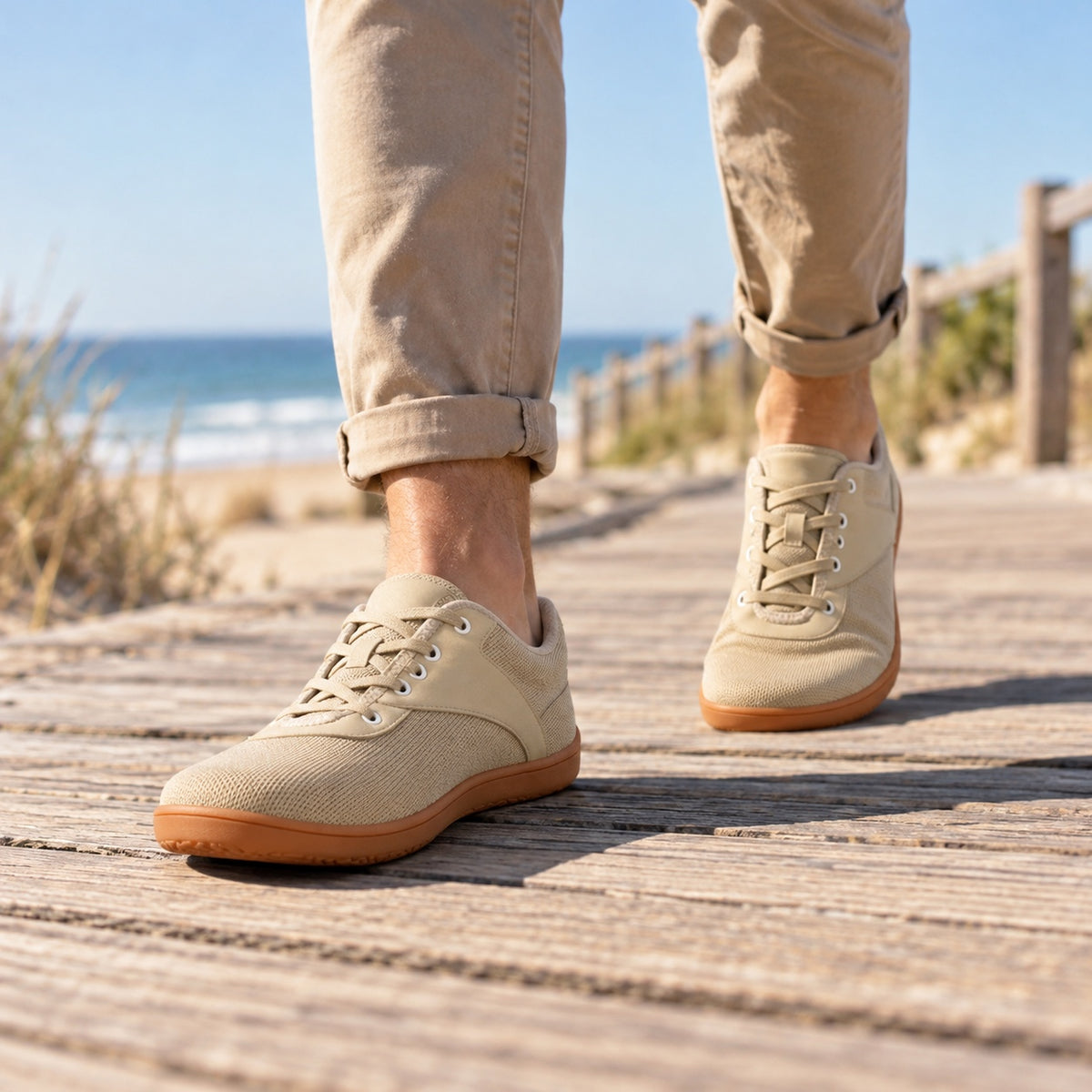Holt – Unisex Barefoot Sneakers, worn on a walk