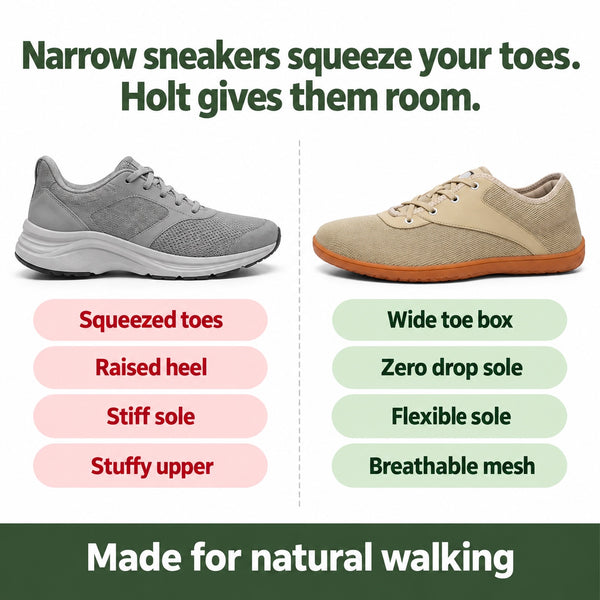 Holt – Unisex Barefoot Sneakers, compared with an ordinary shoe