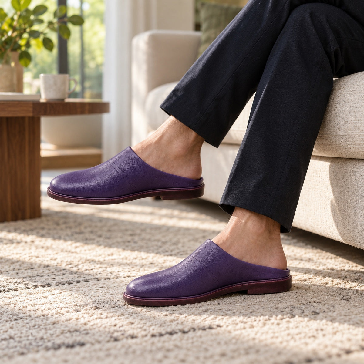 Ingram – Unisex Comfort Slippers, worn on a walk