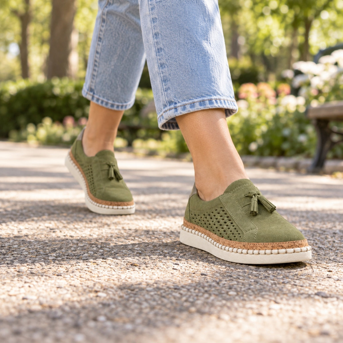 Logan – Women's Slip-On Sneakers, worn on a walk