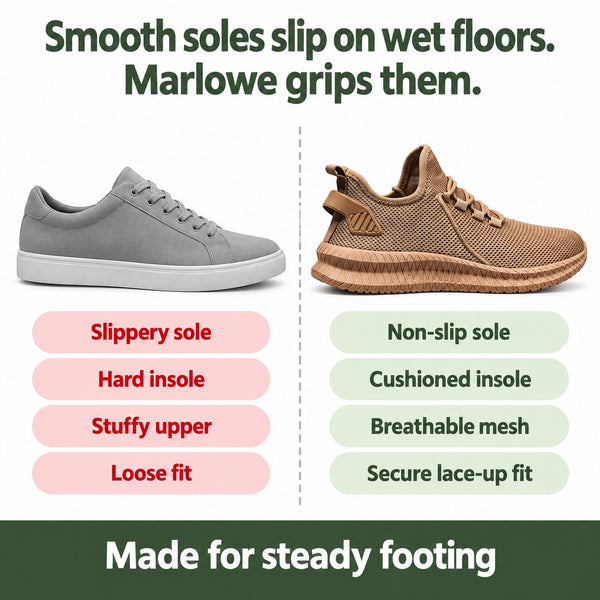 Marlowe – Unisex Non-Slip Shoes, compared with an ordinary shoe