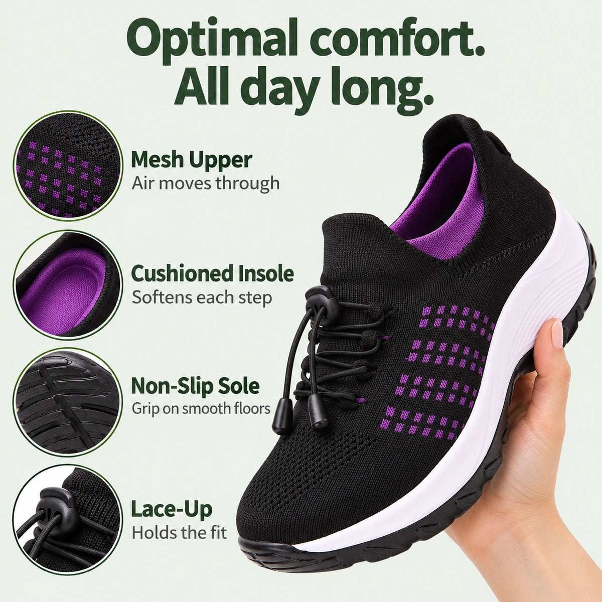 Nellie – Women's Wide Toe Box Sneakers, features