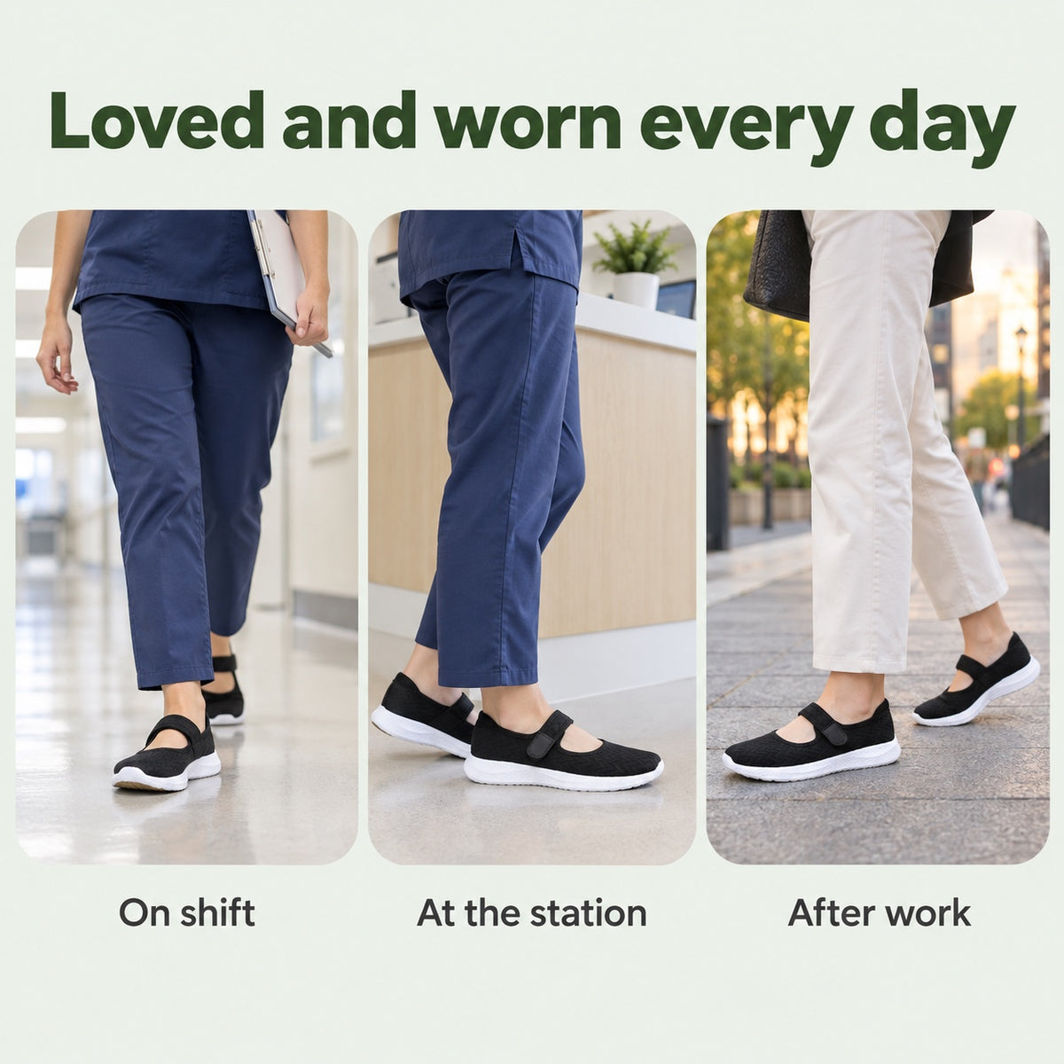 Olive – Women's Nursing Flats, worn every day