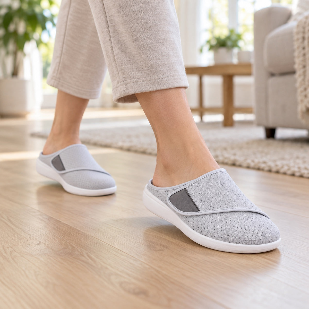Olivia – Women's Comfort Slippers, worn on a walk