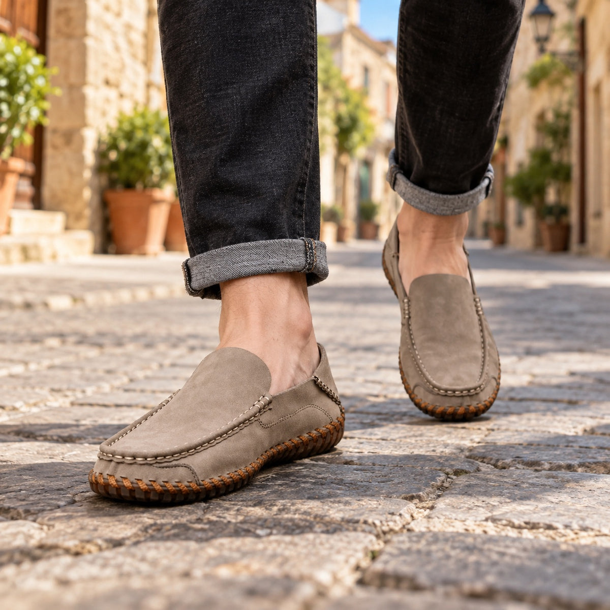 Rick – Men's Slip-On Loafers, worn on a walk