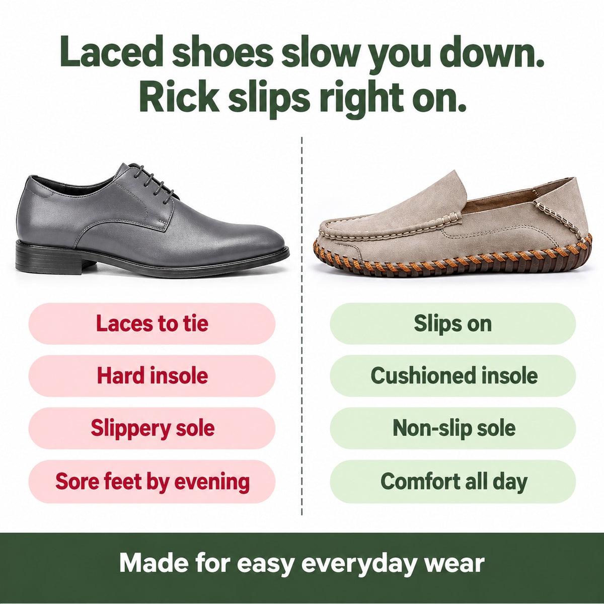 Rick – Men's Slip-On Loafers, compared with an ordinary shoe