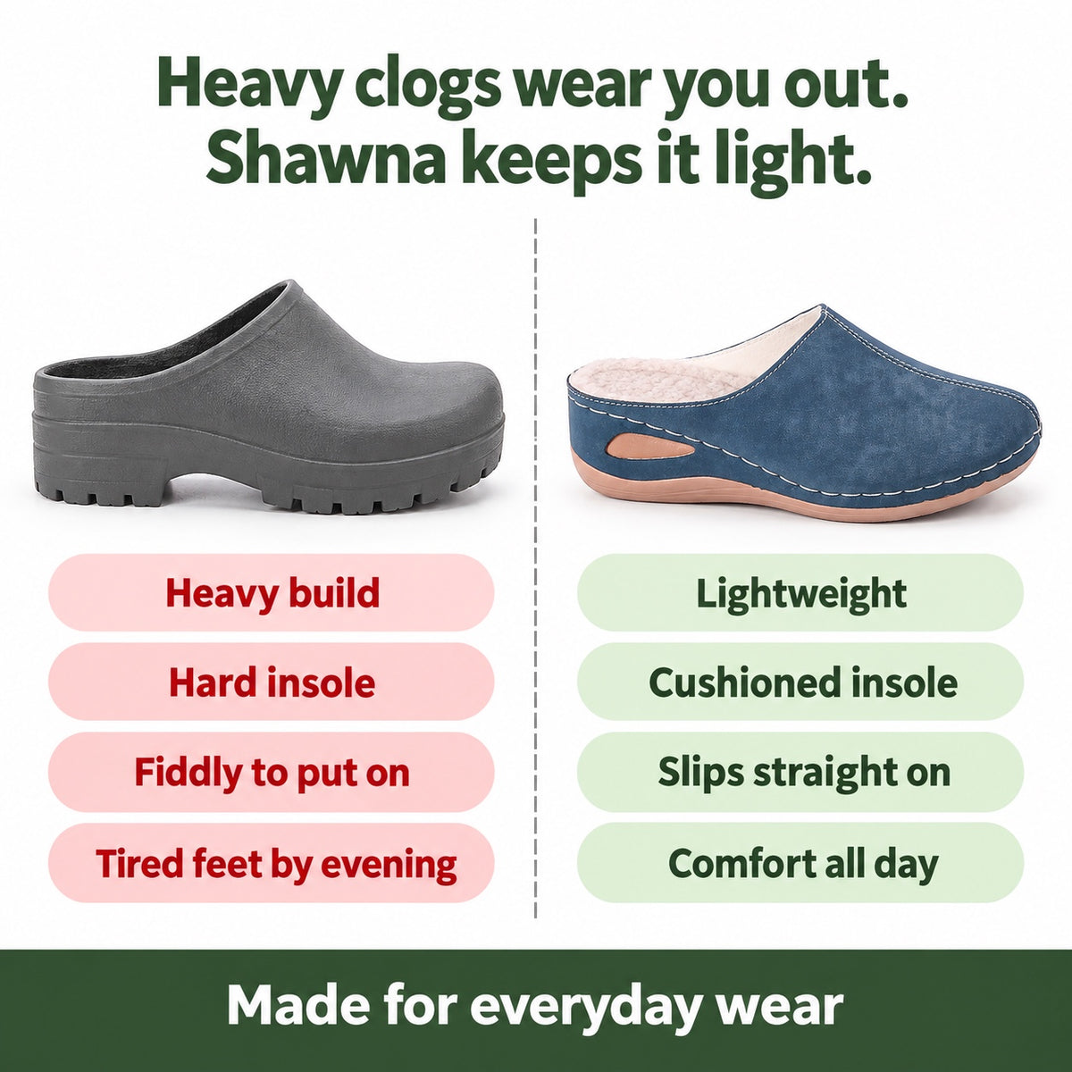 Shawna – Women's Nursing Clogs, compared with an ordinary shoe