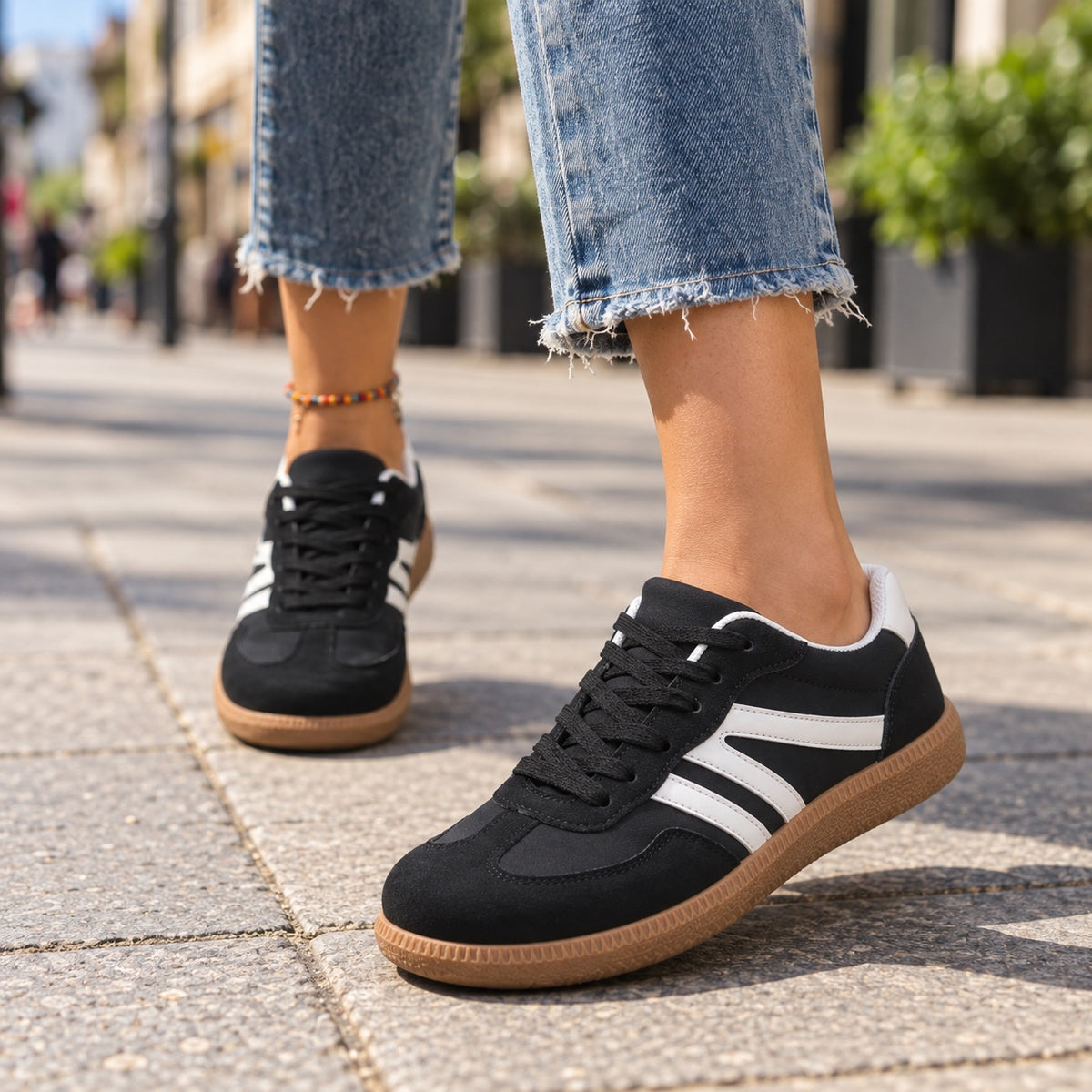 Toni – Women's Lace-Up Sneakers, worn on a walk