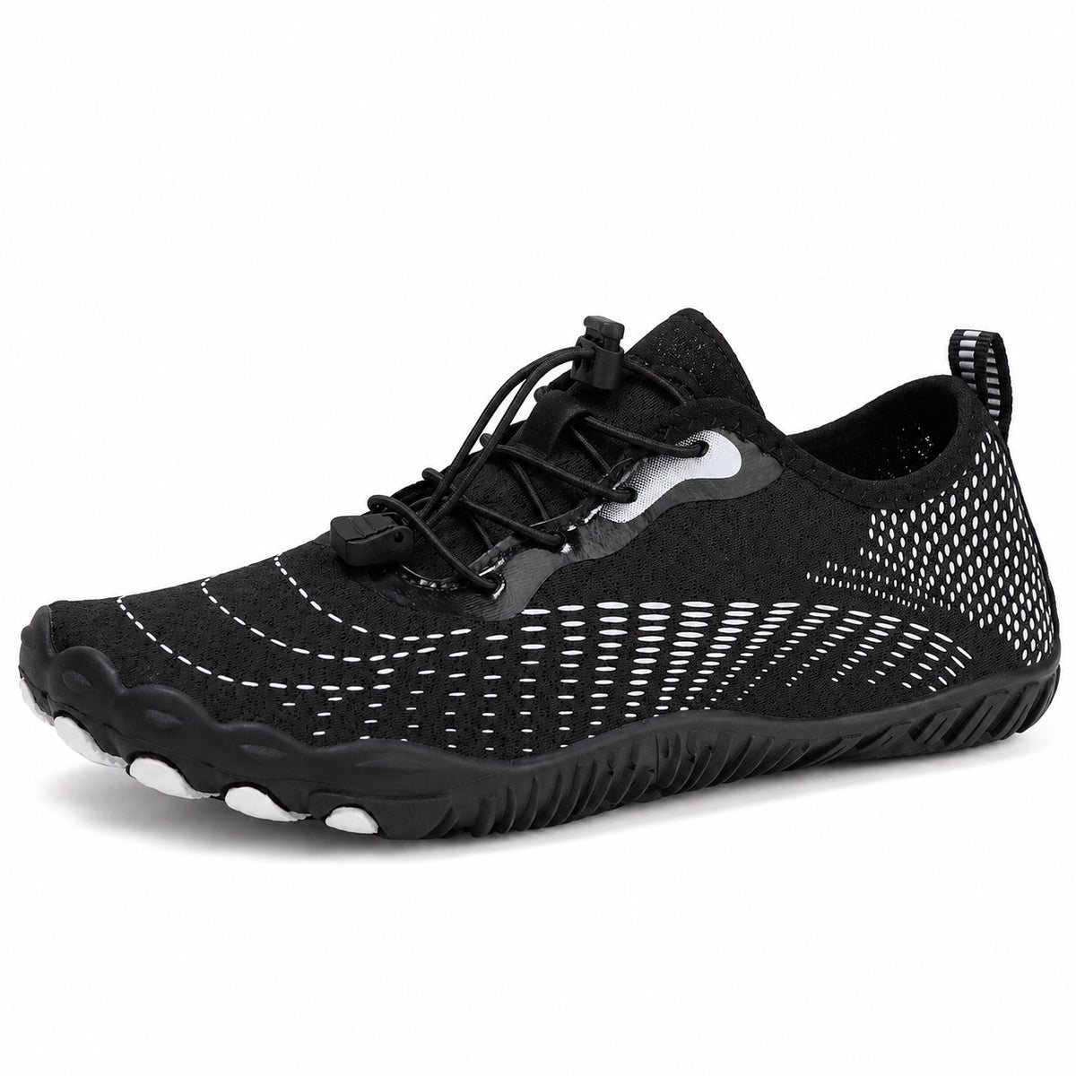 Woods – Unisex Barefoot Shoes in Black White Dot