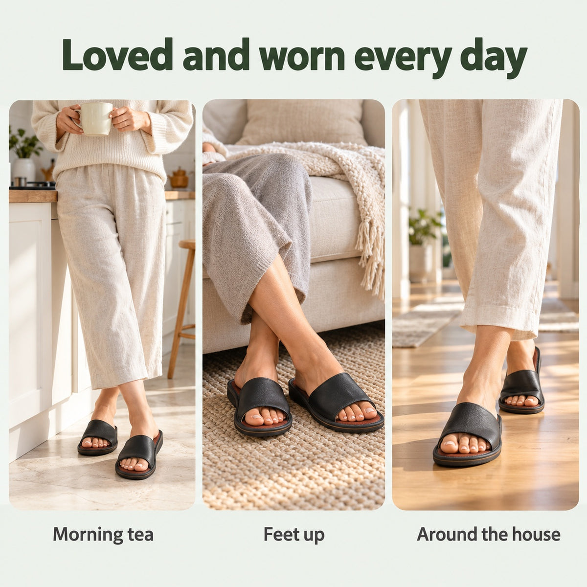 Alma – Women's Wide Toe Box Slippers, worn every day