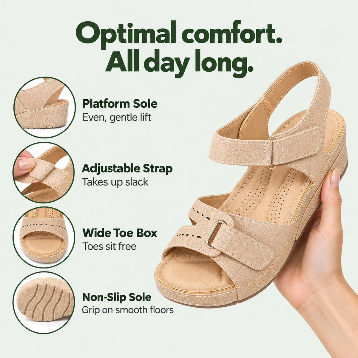 Brown – Unisex Wide Toe Box Sandals, features