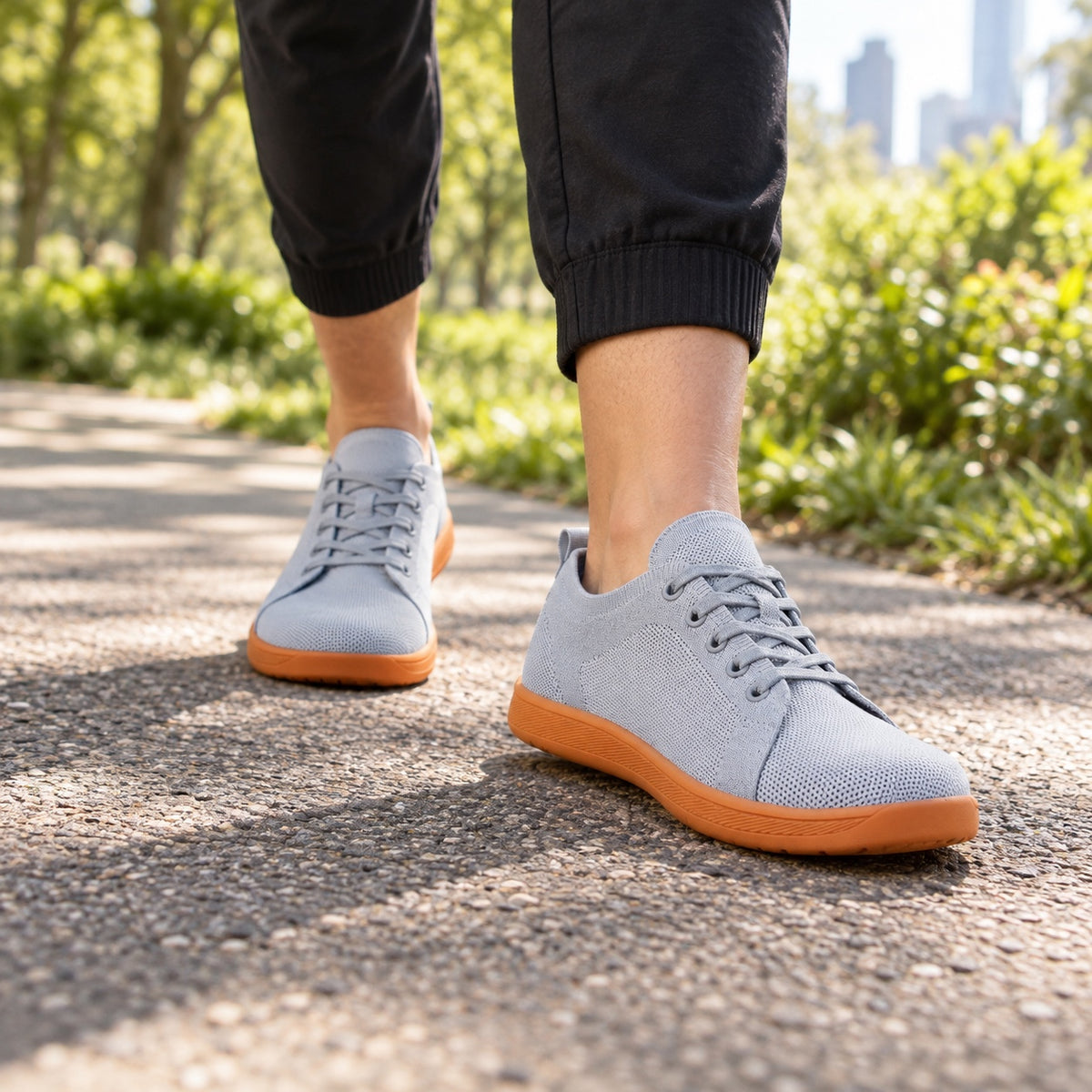 Burns – Unisex Wide Toe Box Sneakers, worn on a walk