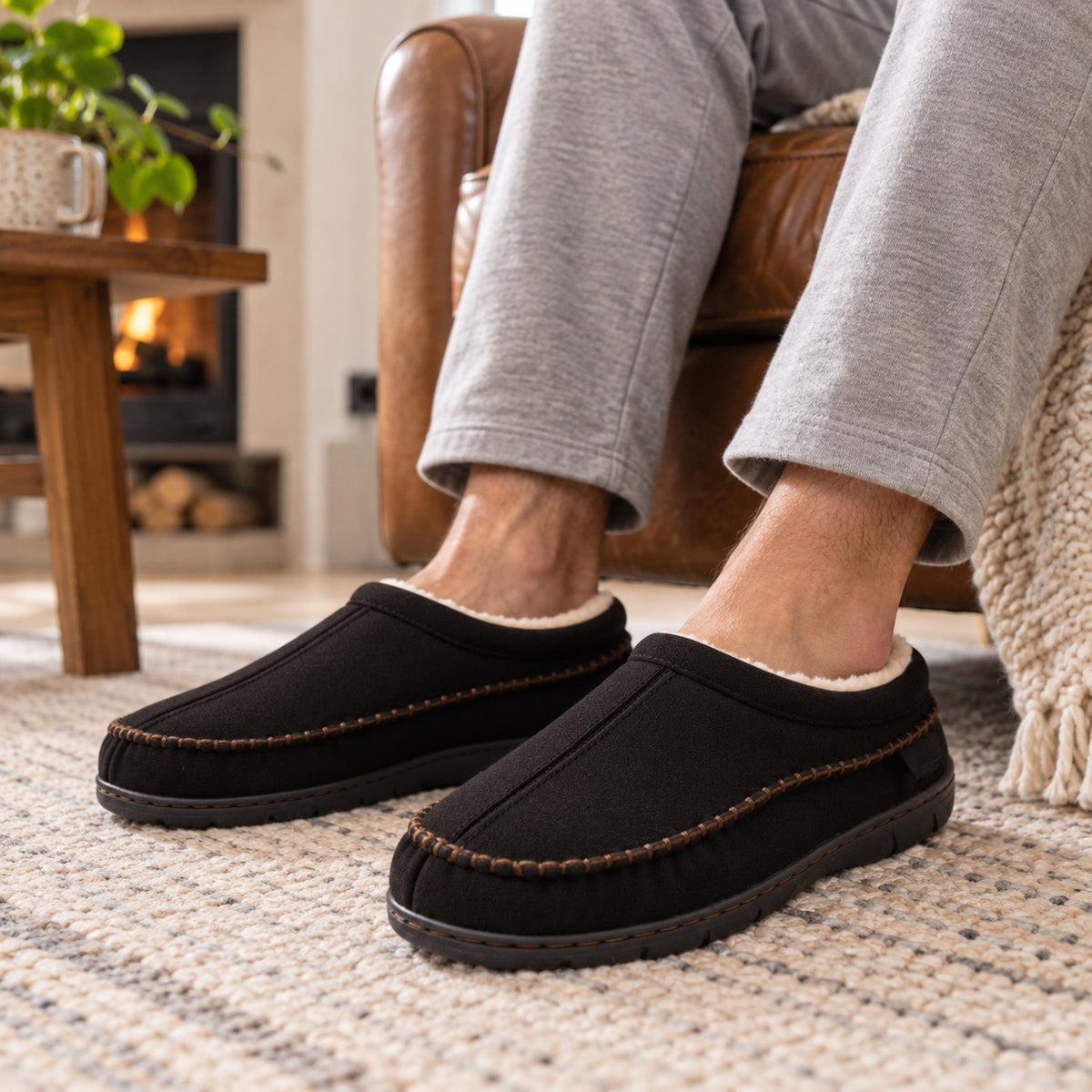 Clayton – Men's Comfort Slippers, worn on a walk
