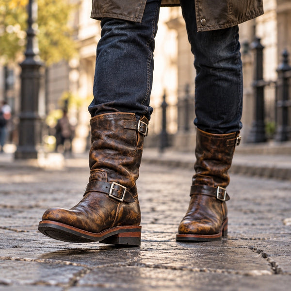 Edwin – Men's Wide Calf Boots, worn on a walk