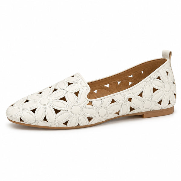 Eleanor – Women's Wide Toe Box Shoes in Beige Hollow