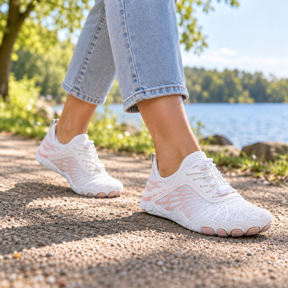 Fleming – Unisex Barefoot Sneakers, worn on a walk