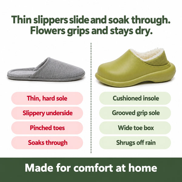 Flowers – Women's Comfort Slippers, compared with an ordinary shoe