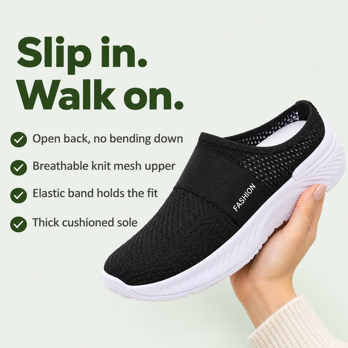 Glen – Women's Backless Mesh Sneakers, key benefits