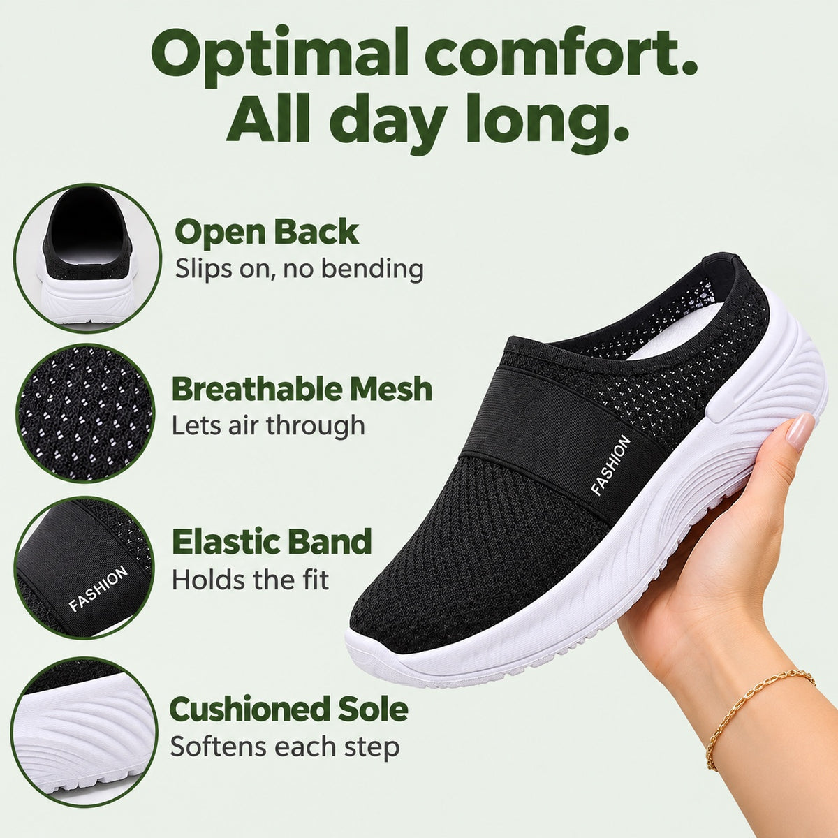 Glen – Women's Backless Mesh Sneakers, features