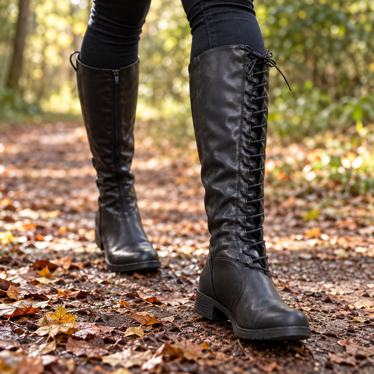 Gloria – Women's Wide Calf Boots, worn on a walk