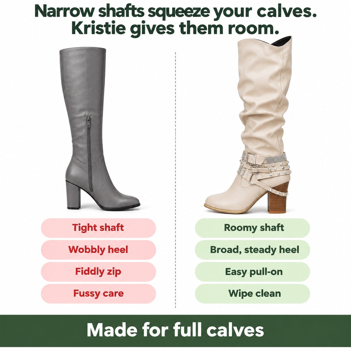 Kristie – Women's Wide Calf Boots, compared with an ordinary shoe