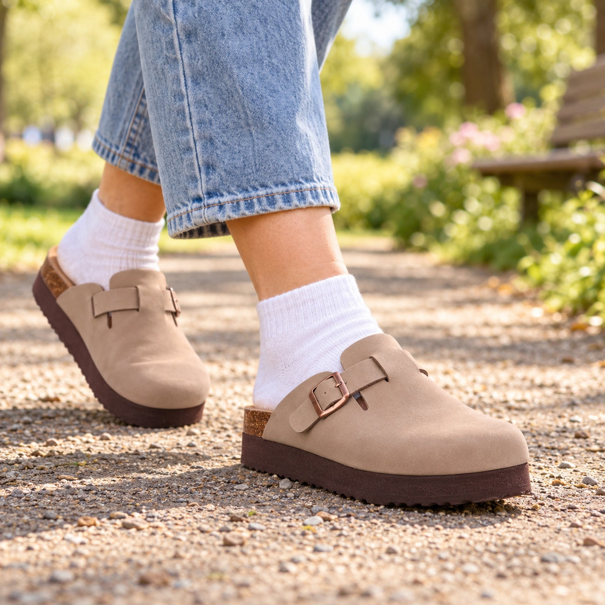 Lillie – Women's Slip-On Clogs, worn on a walk