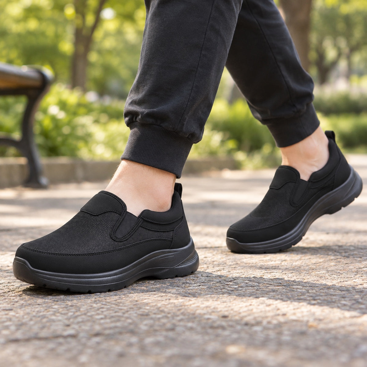 Lynch – Unisex Slip-On Sneakers, worn on a walk