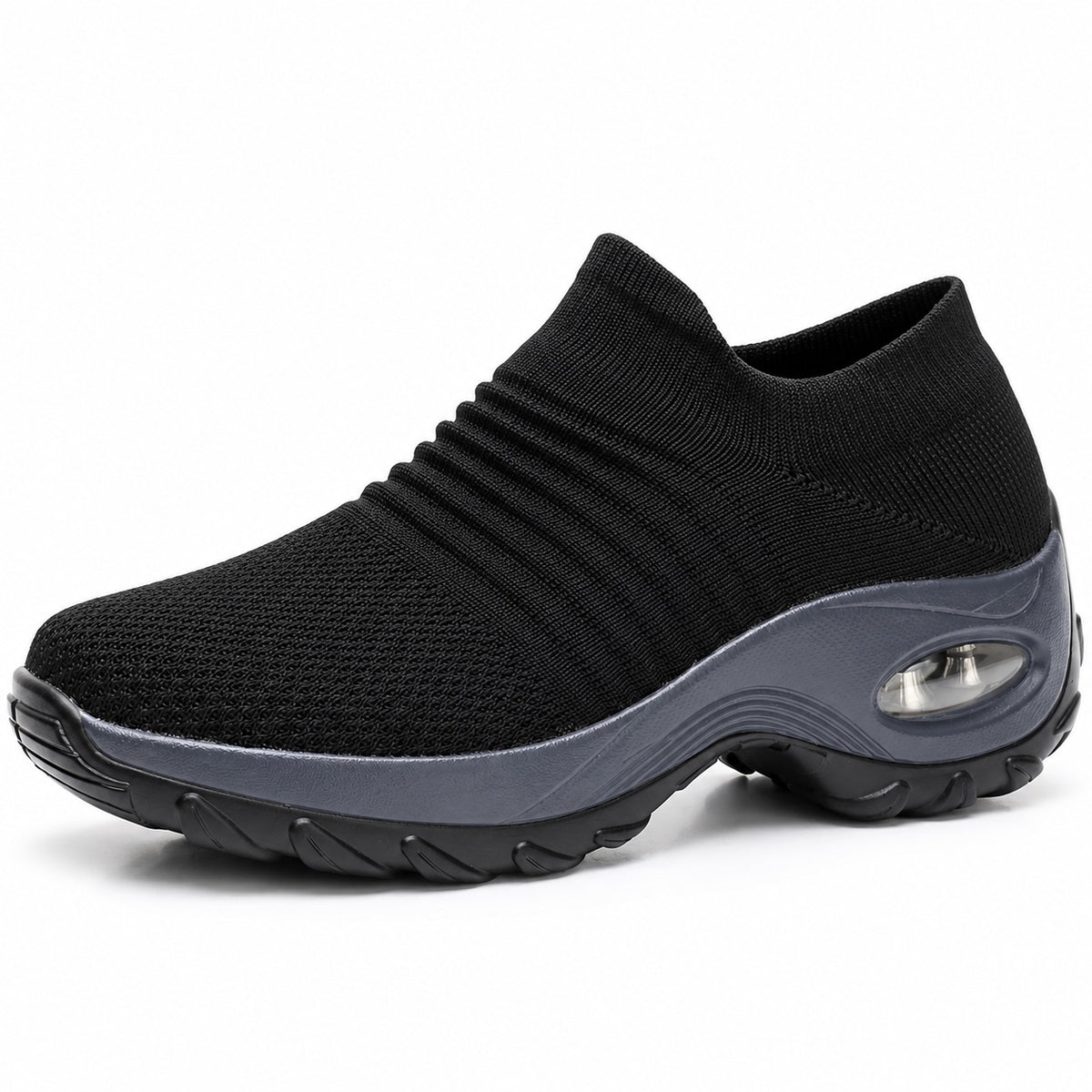 Nancy – Women's Plantar Fasciitis Shoes in Black (Gray Sole)
