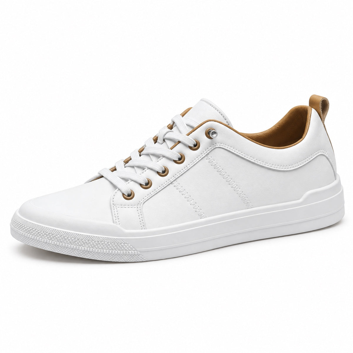 Nathan – Men's Walking Sneakers in White/Khaki