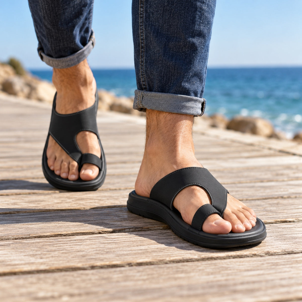 Otis – Men's Wide Toe Box Sandals, worn on a walk