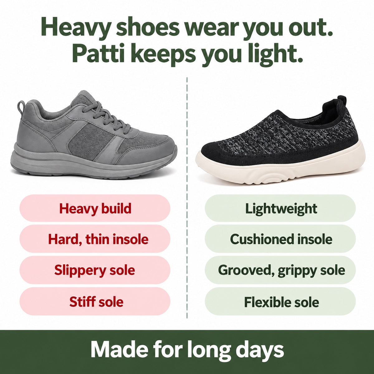 Patti – Women's Nursing Shoes, compared with an ordinary shoe