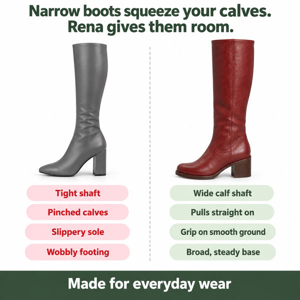 Rena – Women's Wide Calf Boots, compared with an ordinary shoe