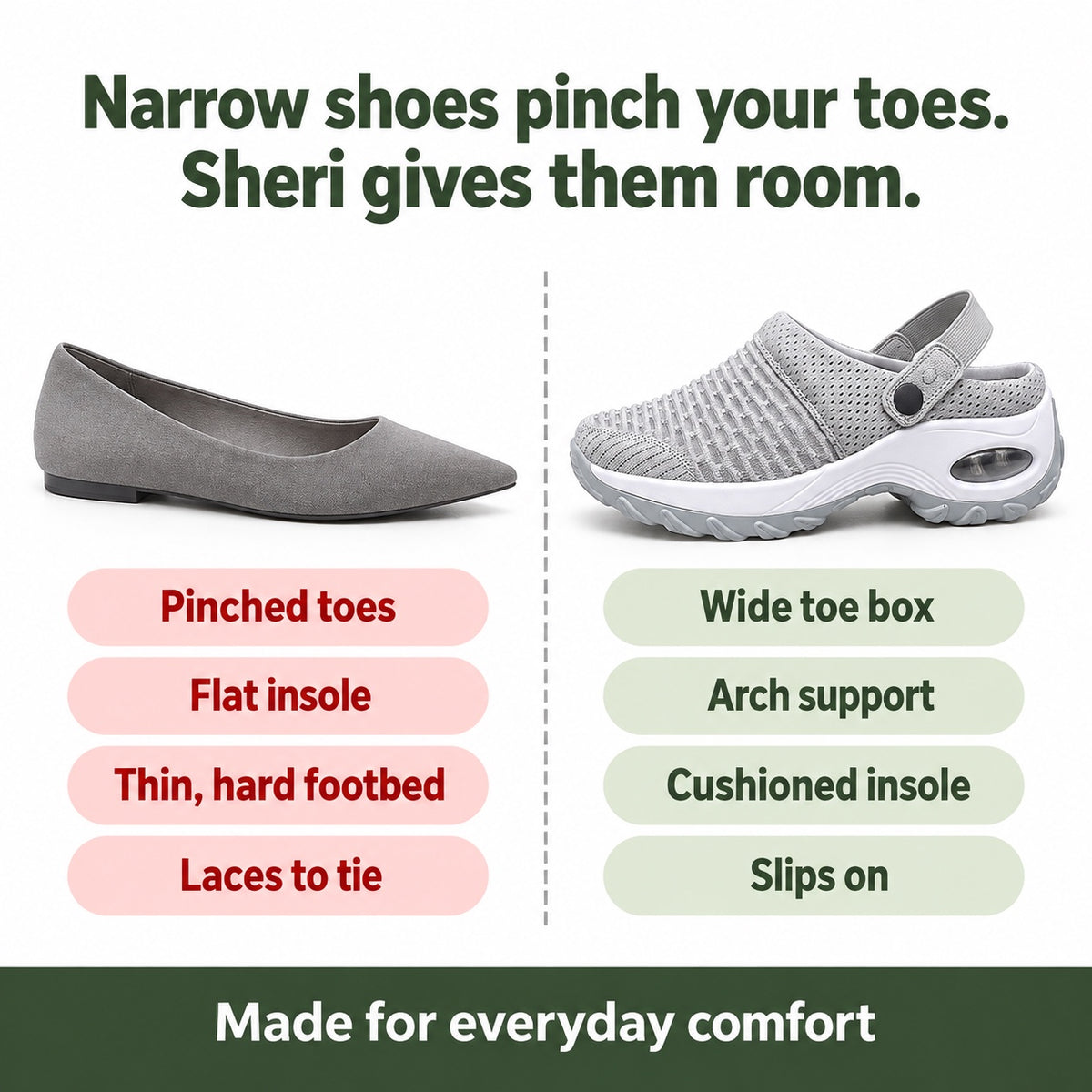 Sheri – Women's Arch Support Shoes, compared with an ordinary shoe