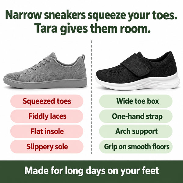 Tara – Women's Nursing Sneakers, compared with an ordinary shoe