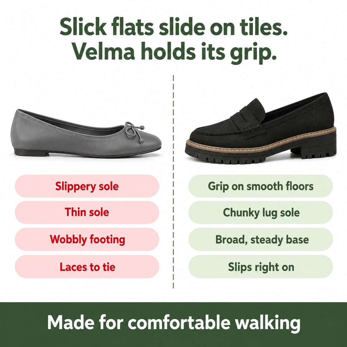 Velma – Women's Slip-On Loafers, compared with an ordinary shoe
